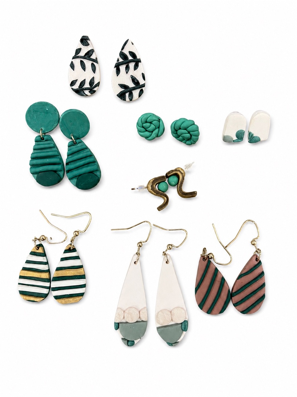 Assorted Teal and White Polymer Clay Earrings Set